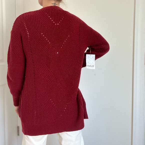 Pointelle Chunky Knit Design Cardigan with Pockets - Picture 9 of 11